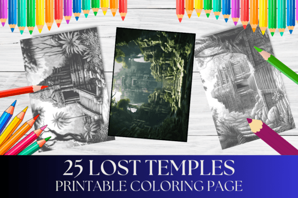 Download Lost Temples Adult Coloring Pages - Premium Bundle
