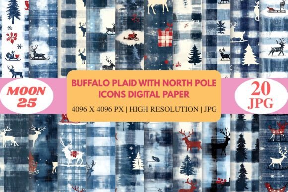 Download Buffalo Plaid with North Pole Icons Digi - Premium Resources